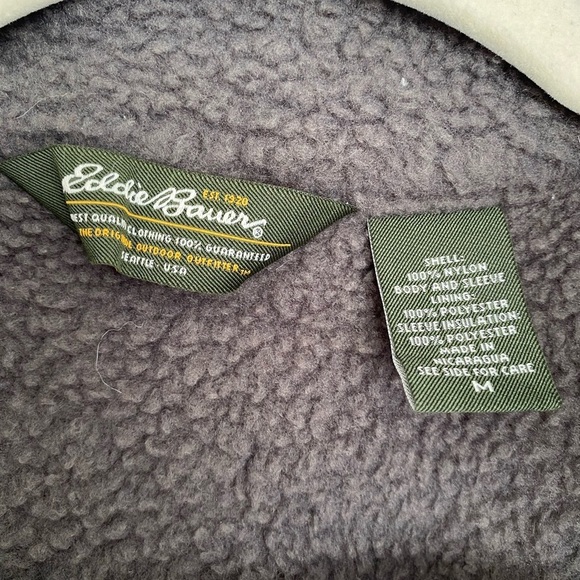 Eddie Bauer Mens Pullover Quarter Zip Nylon Jacket Size M‎ Olive Fleece Line - Picture 2 of 16